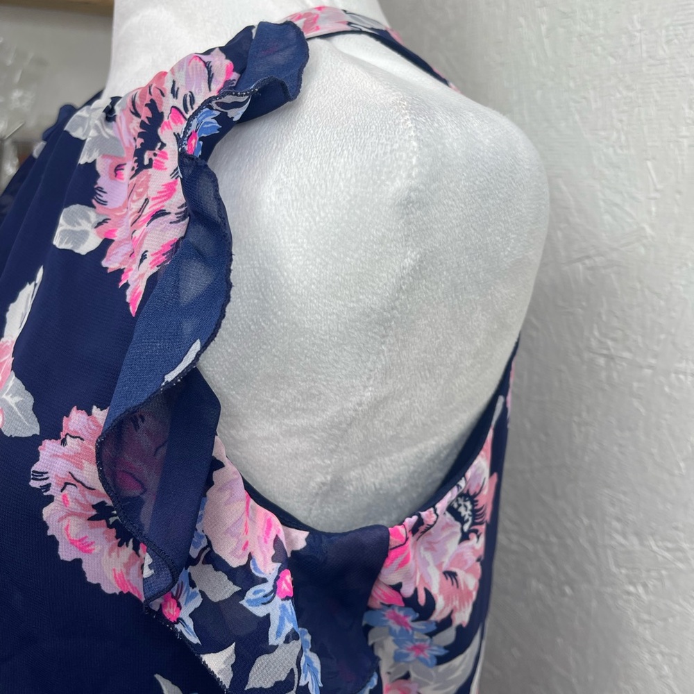 Navy Pink Floral Chiffon Maxi Dress Romantic Cottagecore Spring Wedding Guest Md - Picture 10 of 14